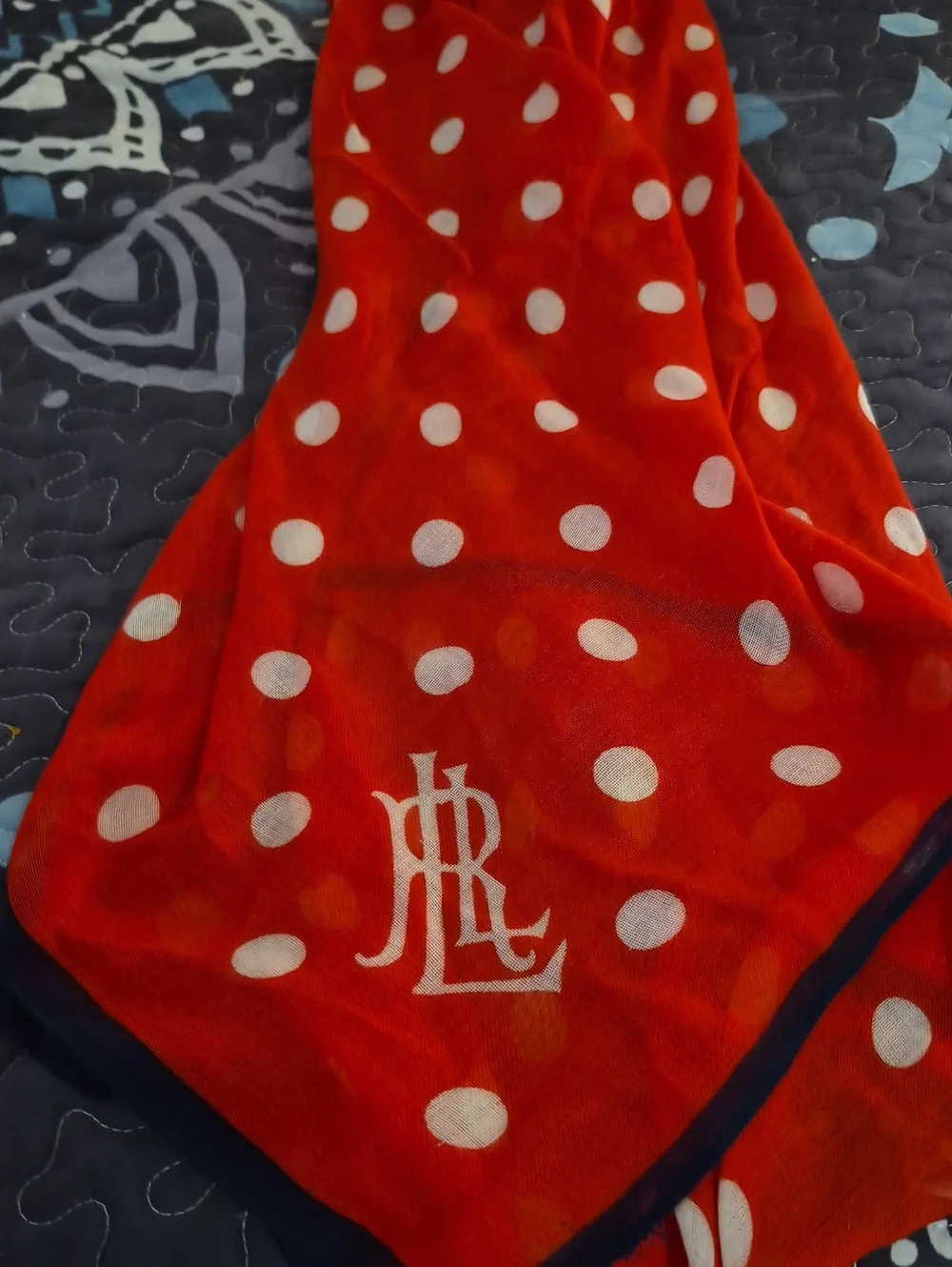 Lauren Ralph Lauren Red White Polka Dot Silk Oversized Square Scarf Shawl 40x42